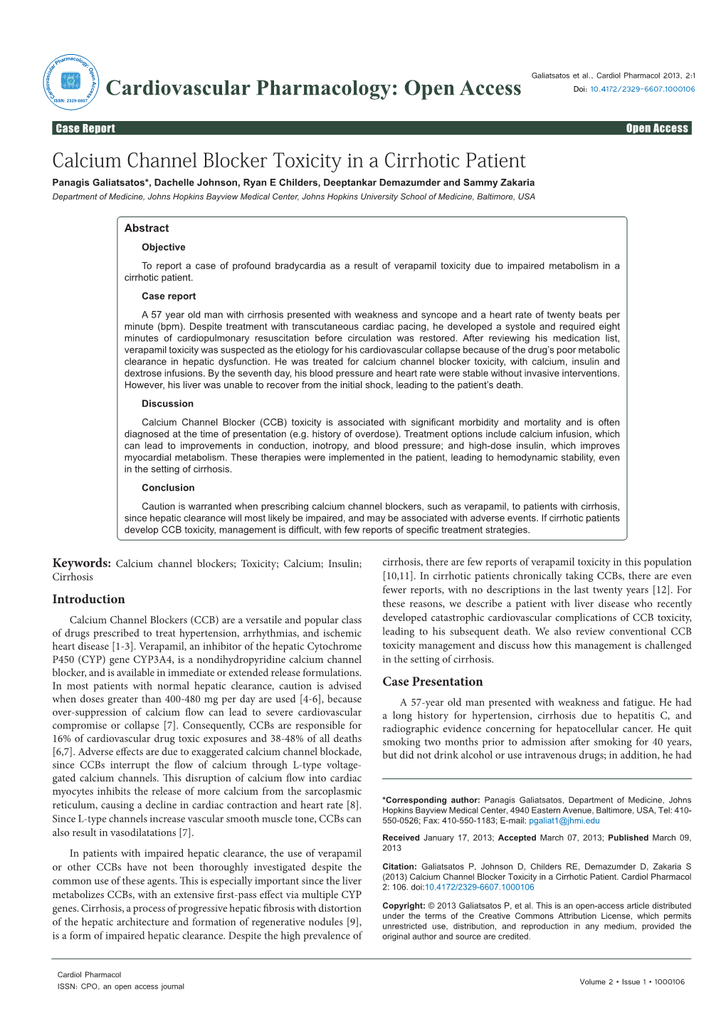 Calcium Channel Blocker Toxicity in a Cirrhotic Patient