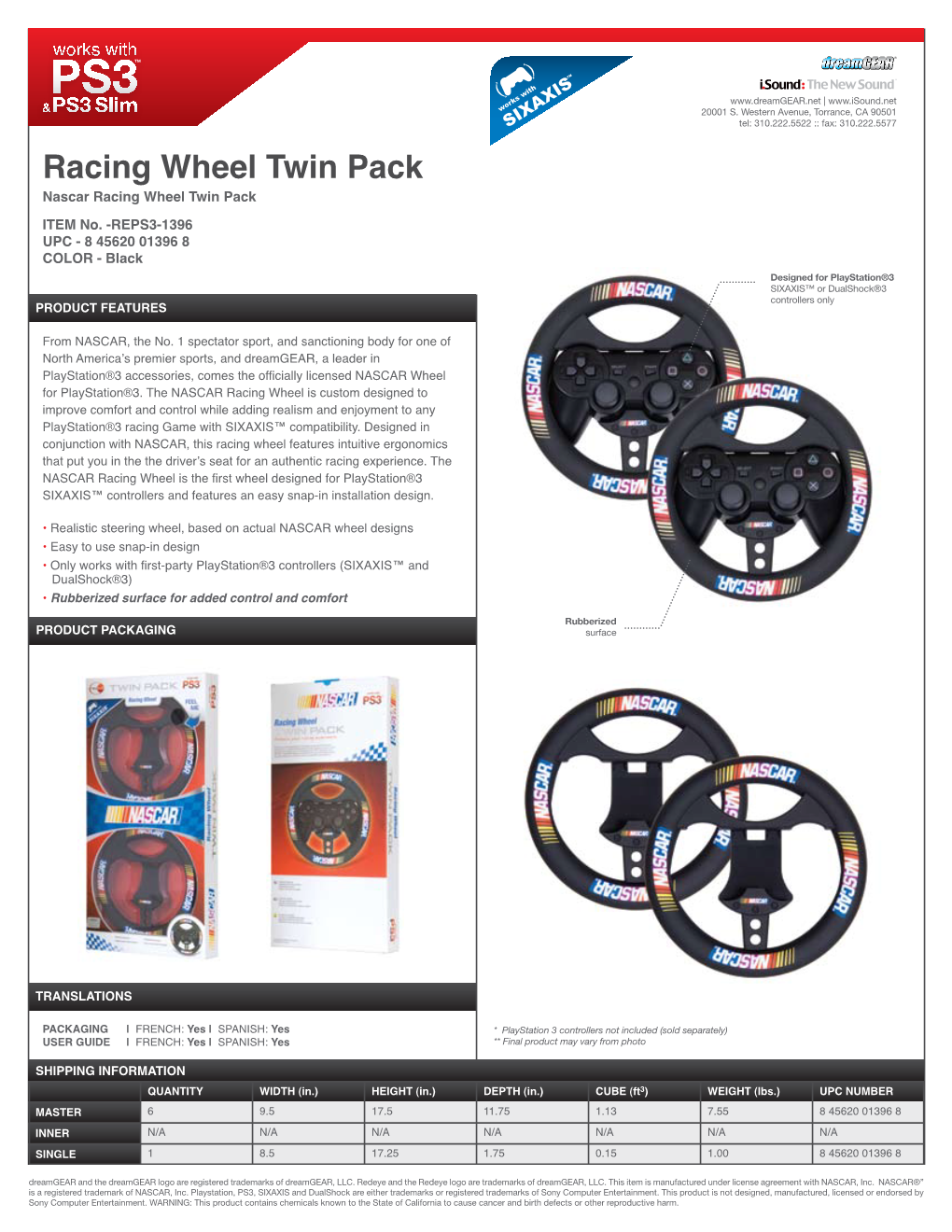 Reps3-1396-Nascar Racing Wheel Twin Pack-Ss