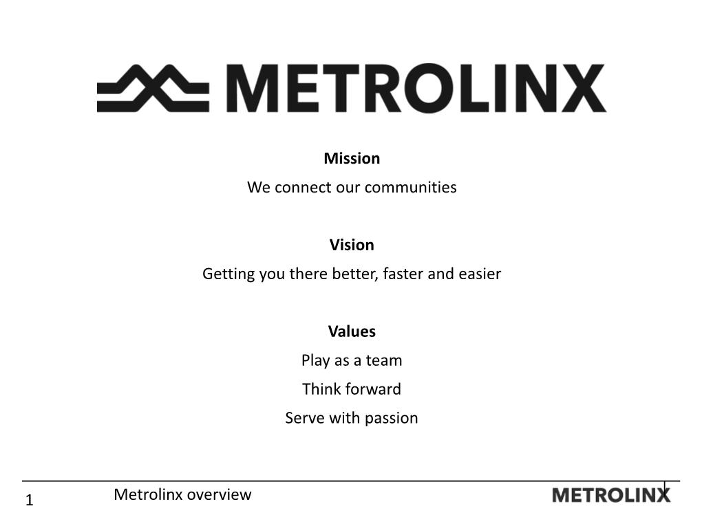 Mission We Connect Our Communities Vision Getting You There Better, Faster and Easier Values Play As a Team Think Forward Serve