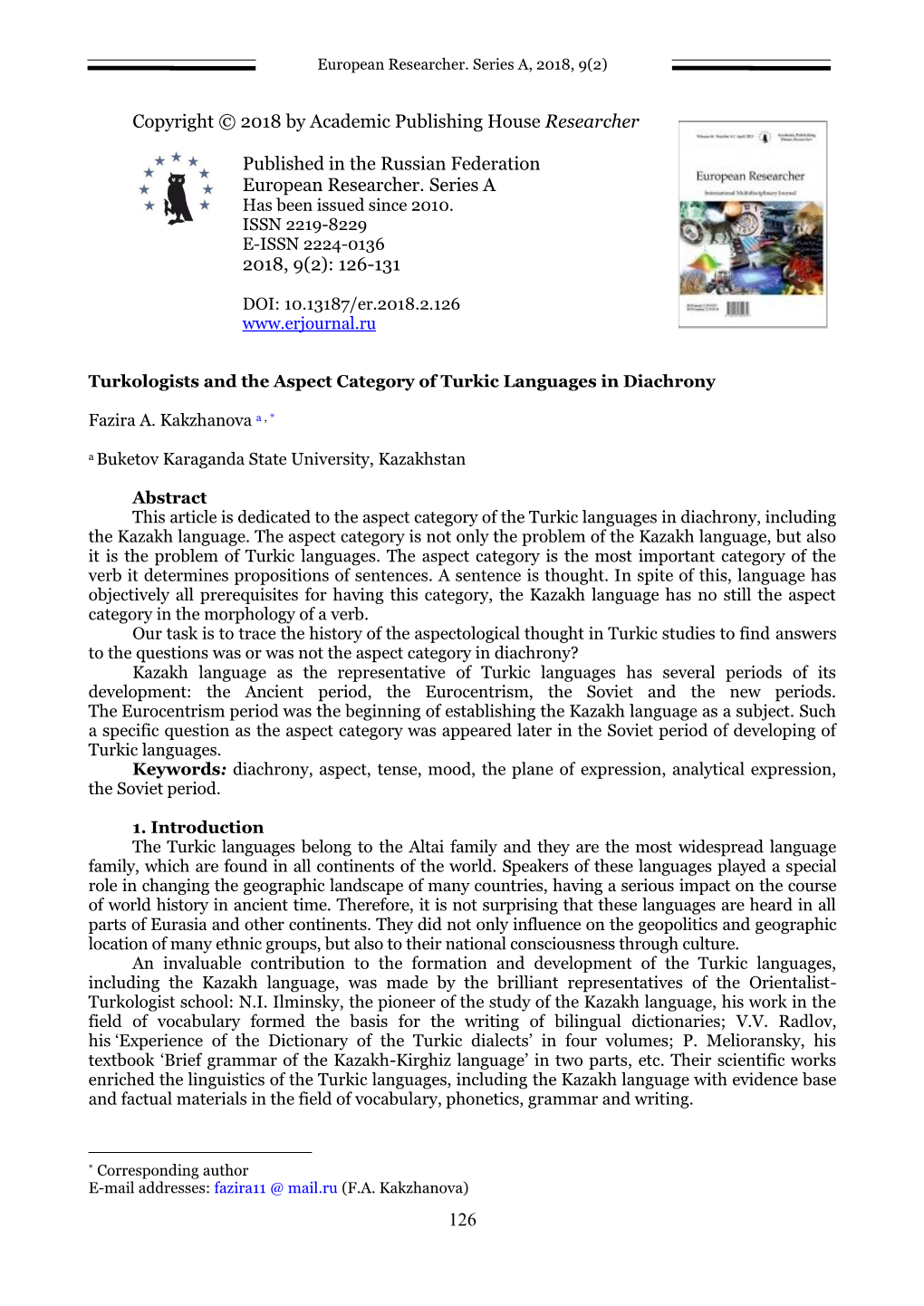 Turkologists and the Aspect Category of Turkic Languages in Diachrony
