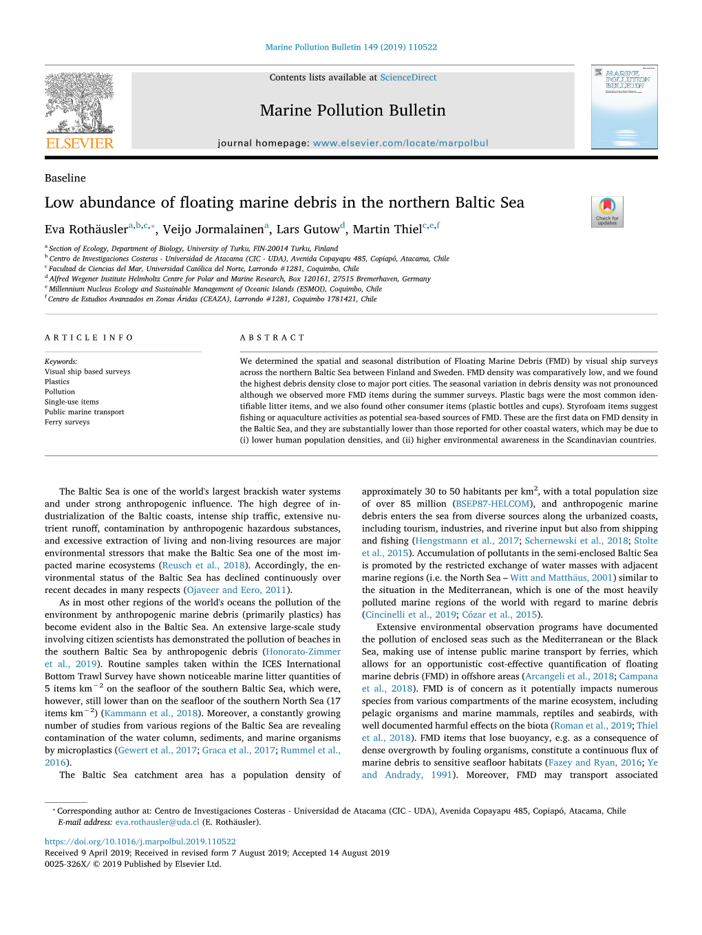 Low Abundance of Floating Marine Debris in the Northern Baltic