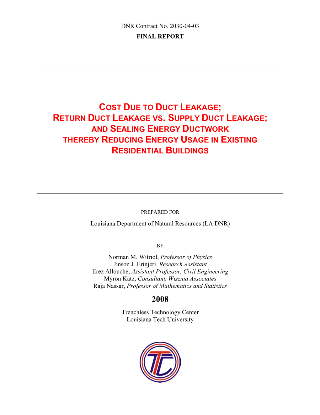 Cost Due to Duct Leakage; Return Duct Leakage Vs