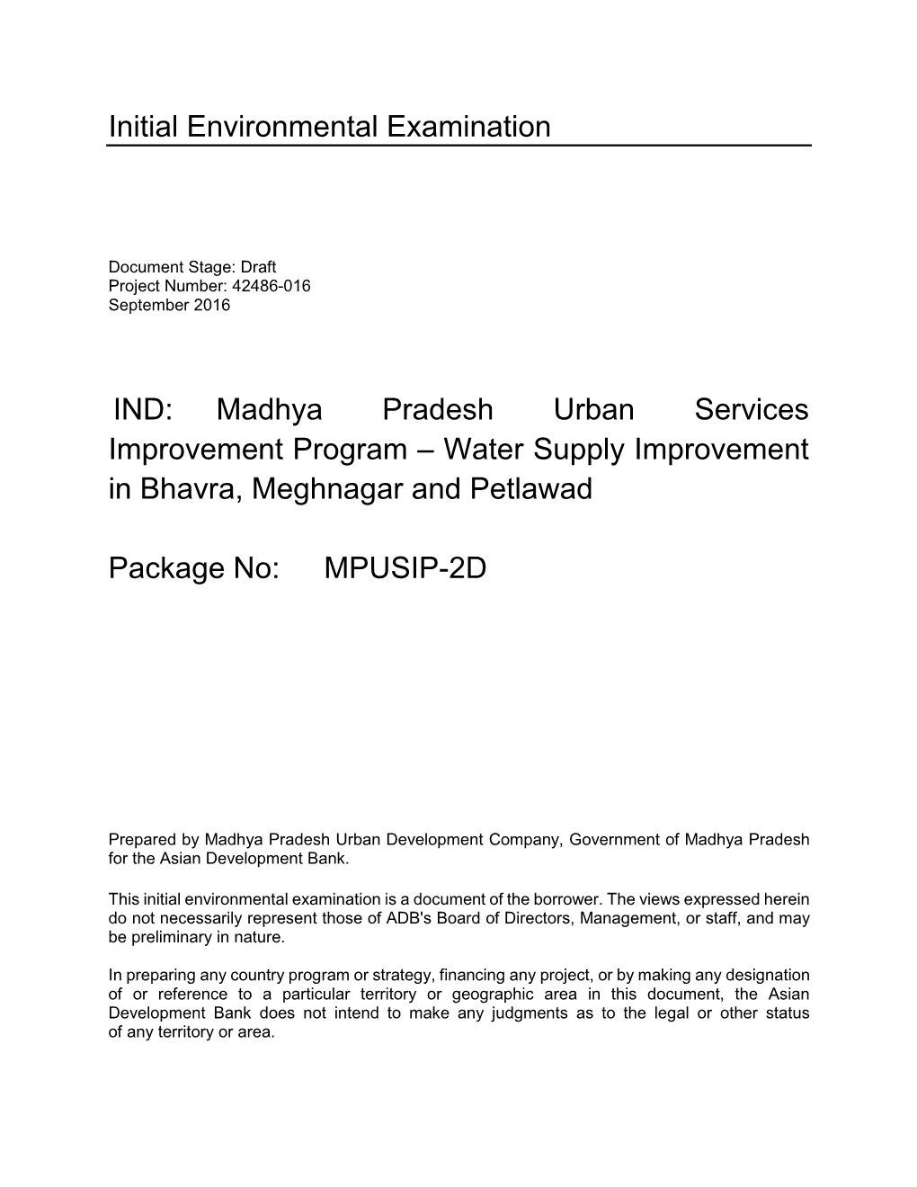 Madhya Pradesh Urban Services Improvement Project: Package 2D