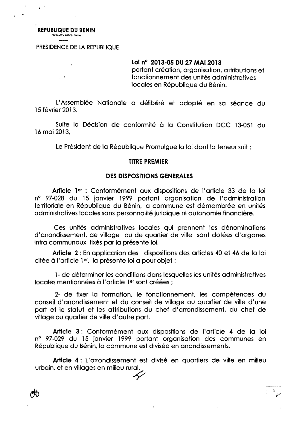 Titre Premier Des Dispositions Generales