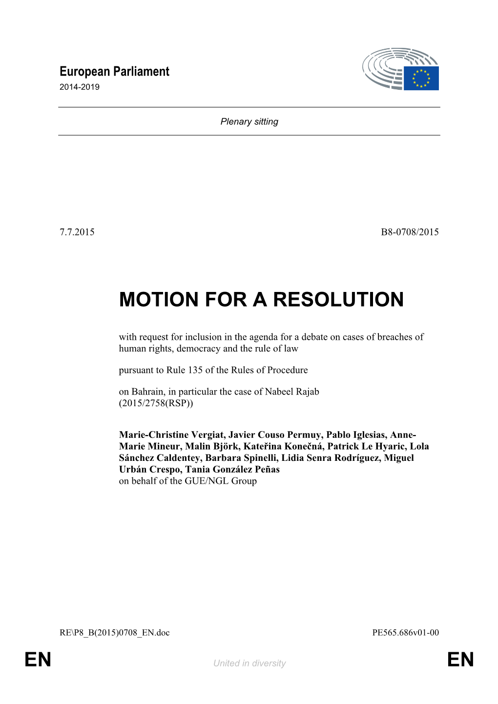 En En Motion for a Resolution