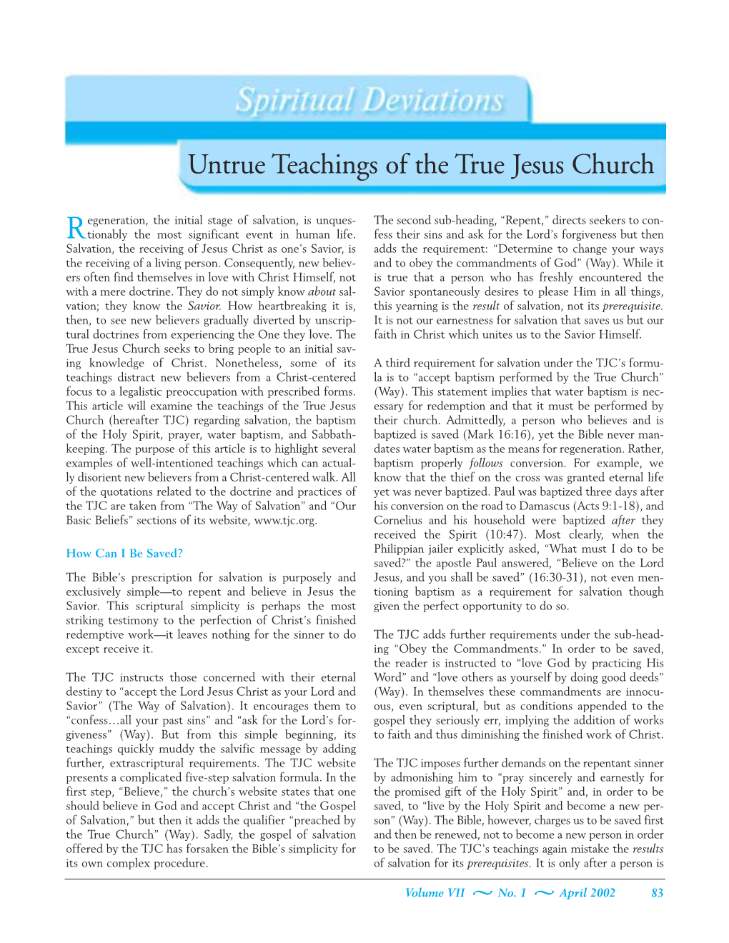 Untrue Teachings of the True Jesus Church
