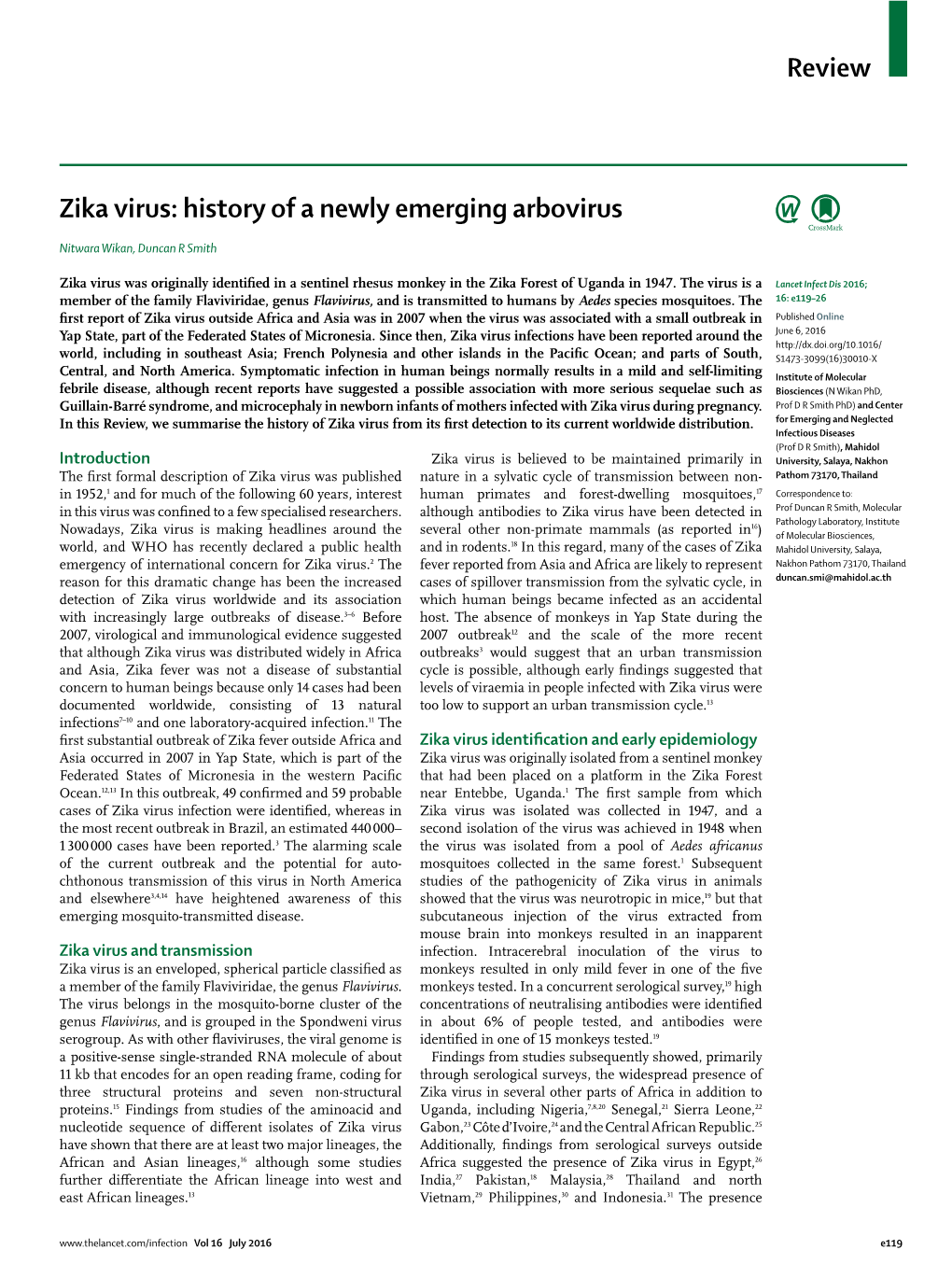 Zika Virus: History of a Newly Emerging Arbovirus