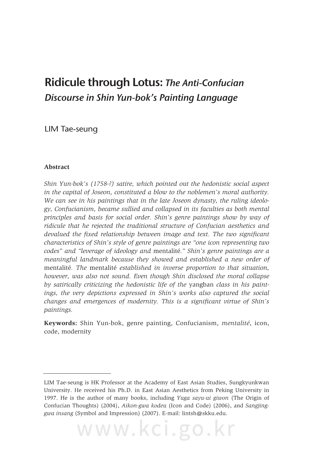 The Anti-Confucian Discourse in Shin Yun-Bok’S Painting Language