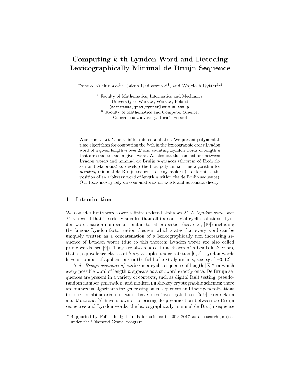 Computing K-Th Lyndon Word and Decoding Lexicographically Minimal De Bruijn Sequence