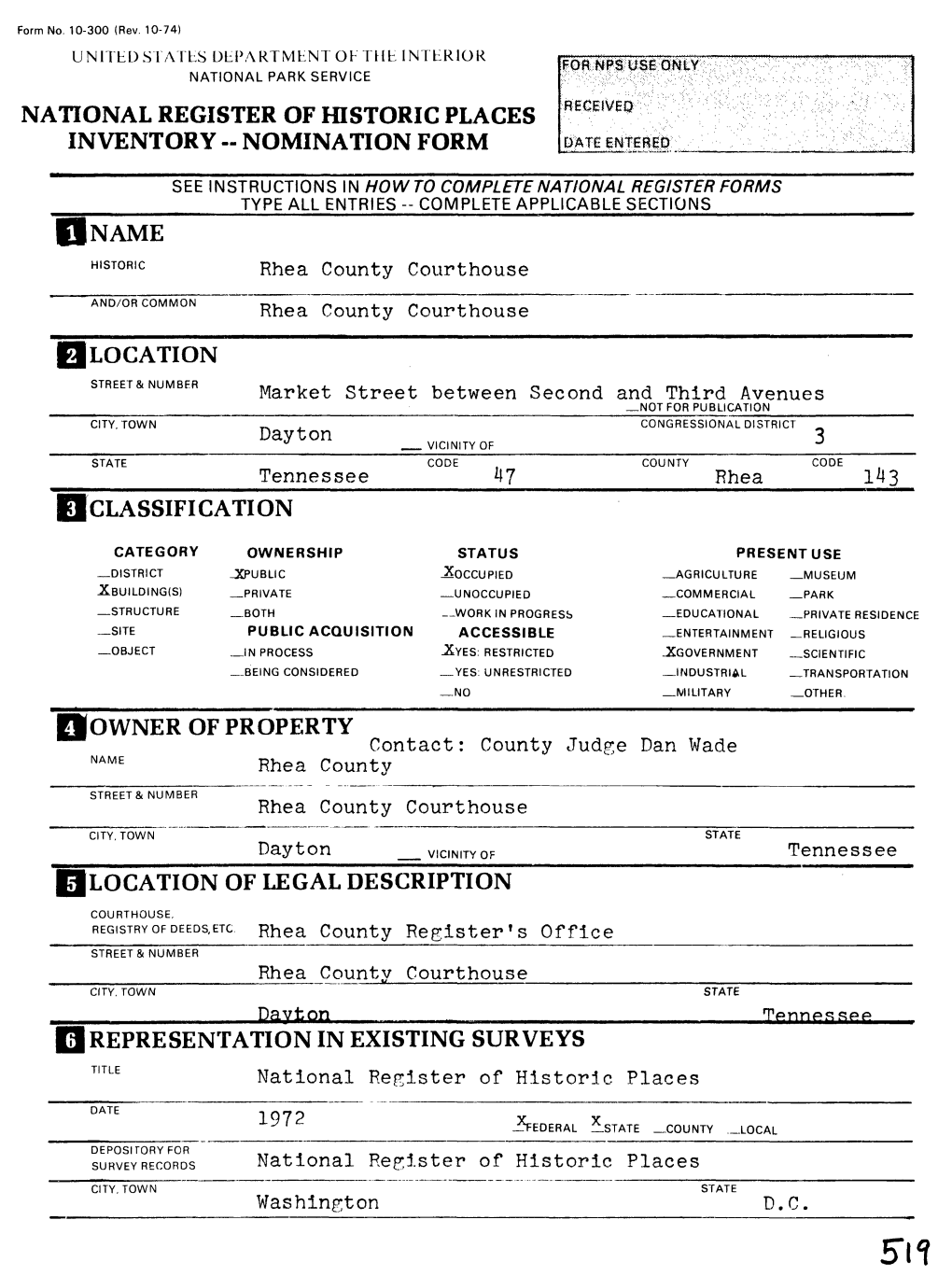 National Register of Historic Places Inventory -- Nomination Form