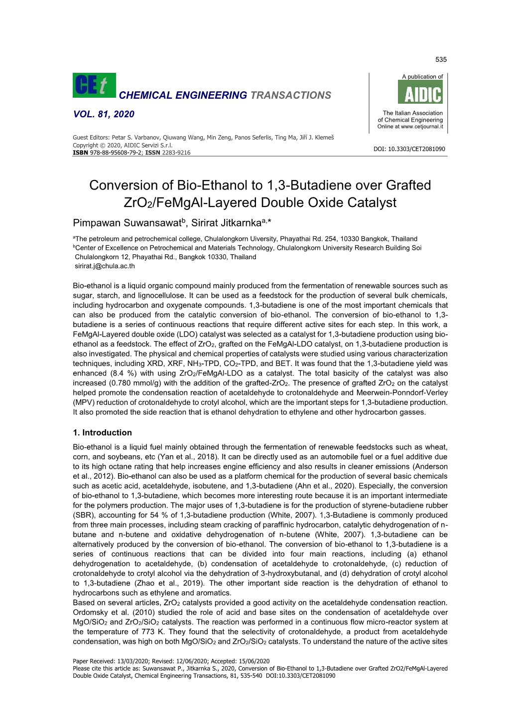 Conversion of Bio-Ethanol to 1,3-Butadiene Over Grafted Zro2