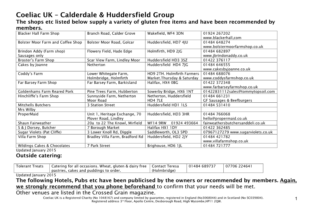 Coeliac UK – Calderdale & Huddersfield Group