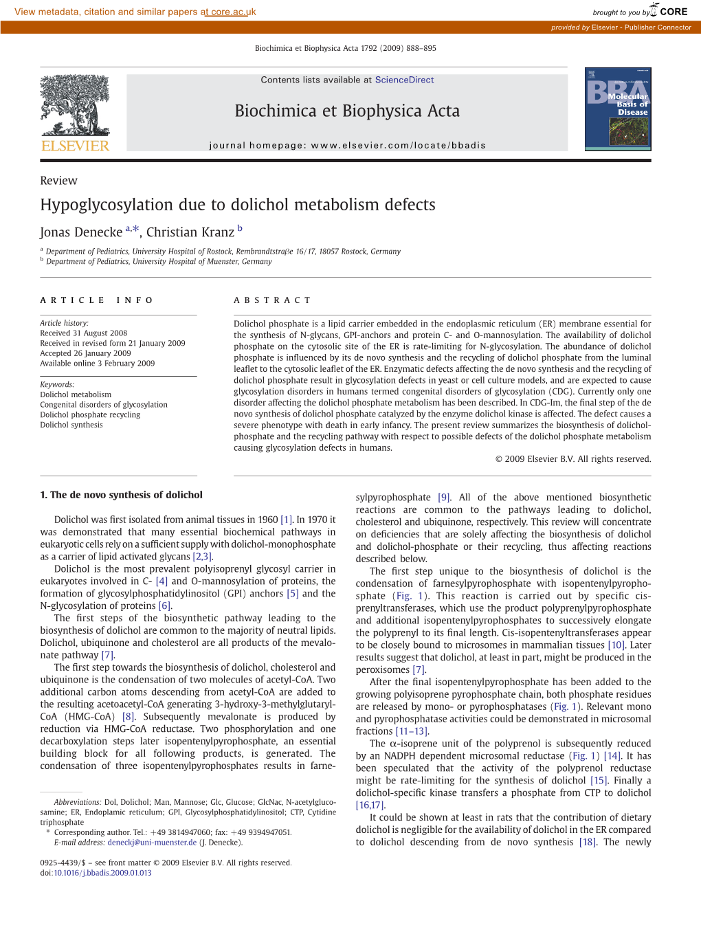 Hypoglycosylation Due to Dolichol Metabolism Defects