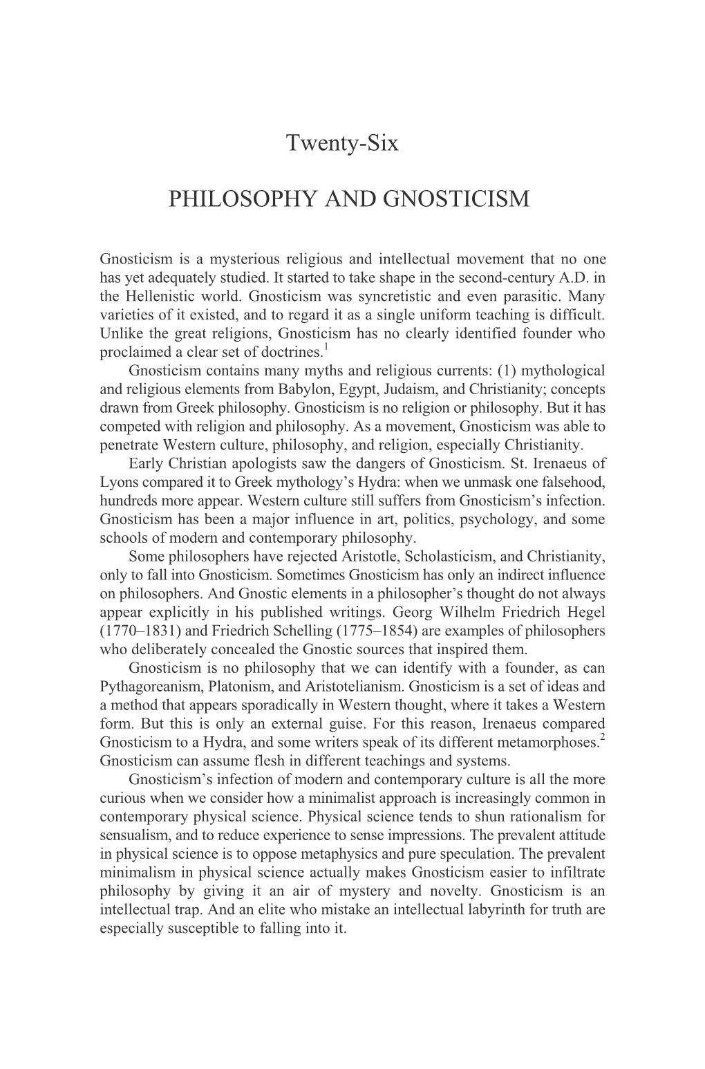 Twenty-Six PHILOSOPHY and GNOSTICISM