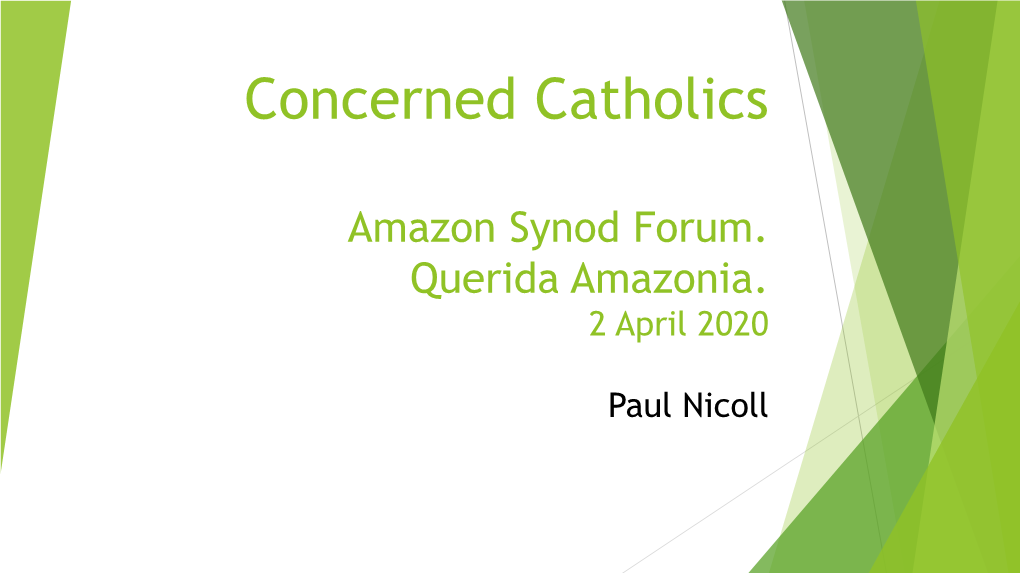 Amazon Synod Forum. Querida Amazonia. 2 April 2020