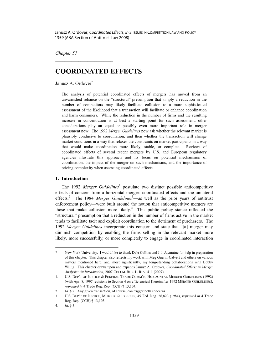 Coordinated Effects , in 2 ISSUES in COMPETITION LAW and POLICY 1359 (ABA Section of Antitrust Law 2008)