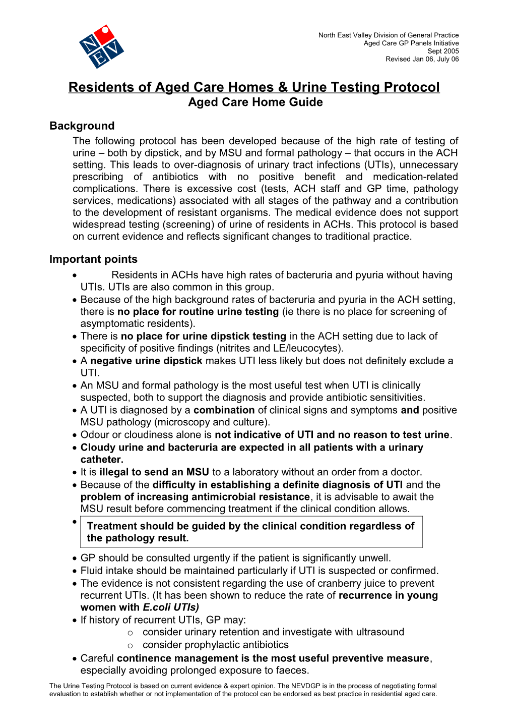 Protocol for Urine Testing in ACH