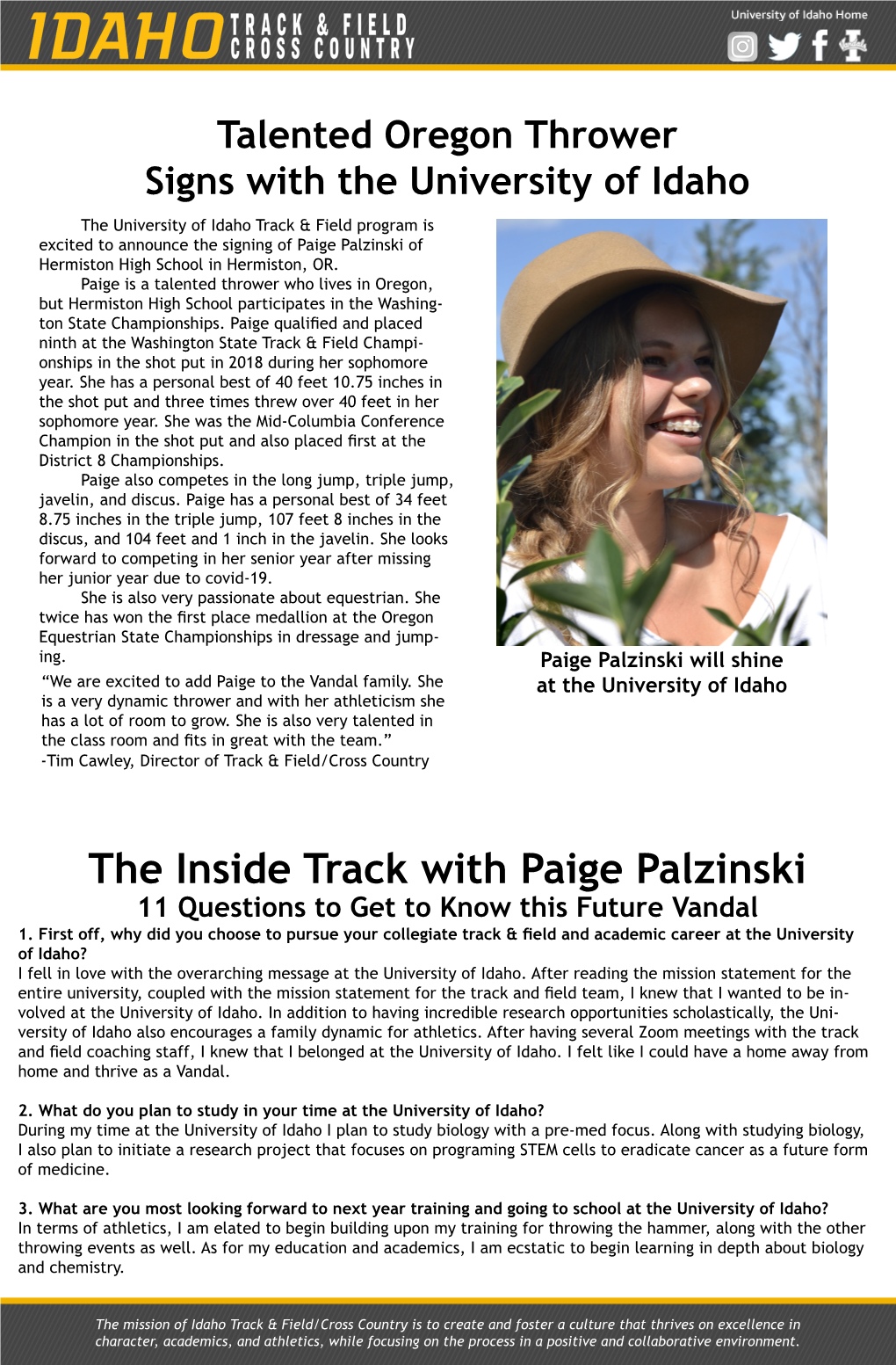 The Inside Track with Paige Palzinski 11 Questions to Get to Know This Future Vandal 1