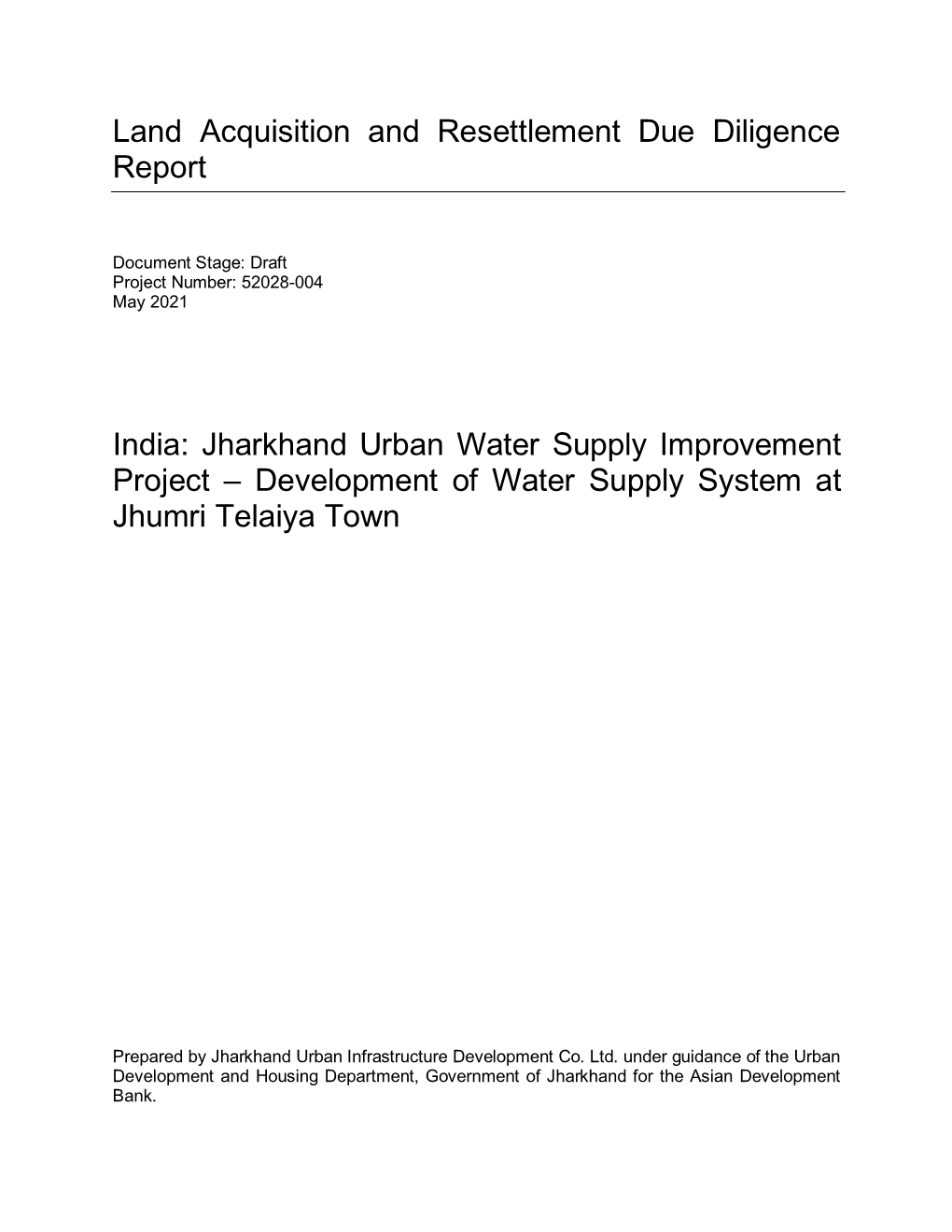 52028-004: Jharkhand Urban Water Supply Improvement Project