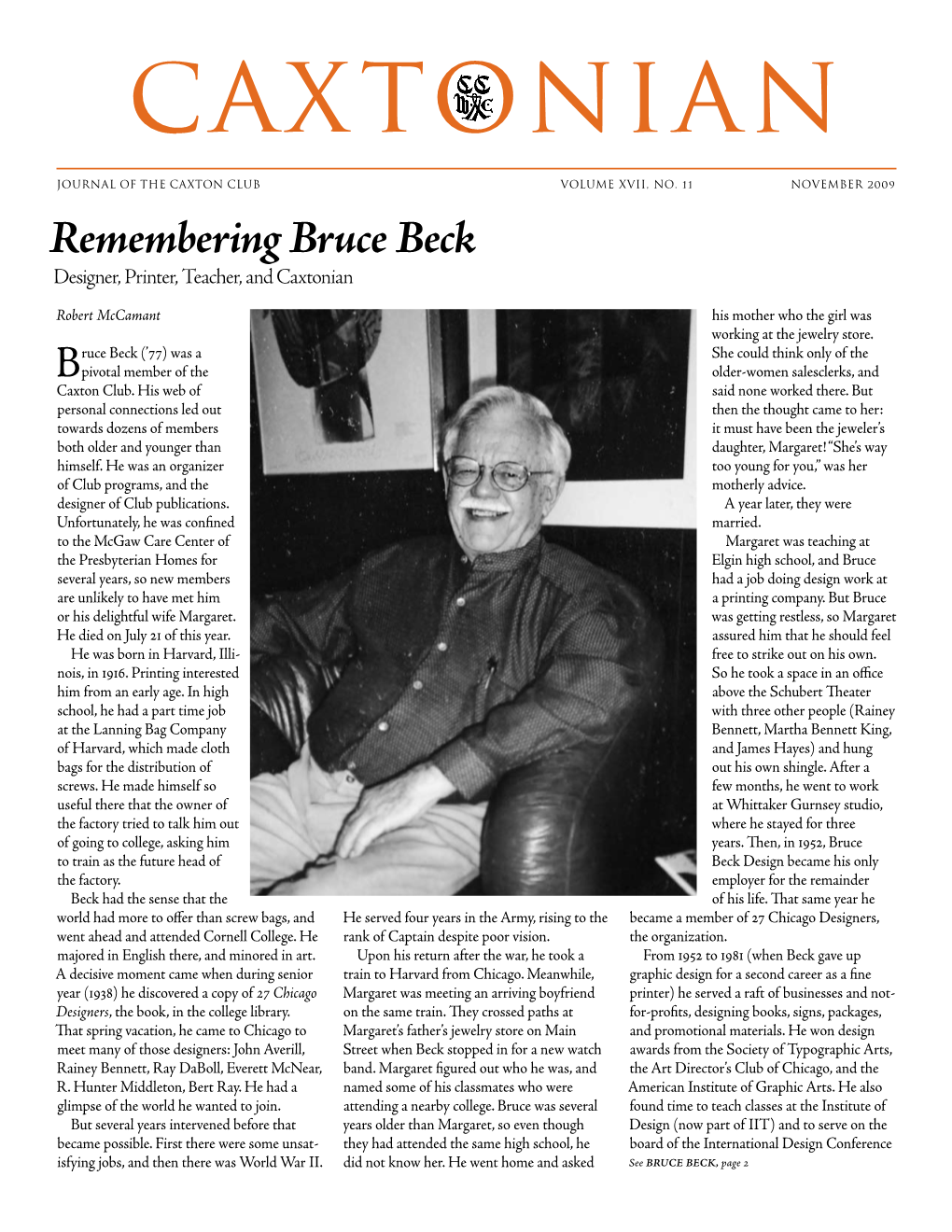 Remembering Bruce Beck Designer, Printer, Teacher, and Caxtonian