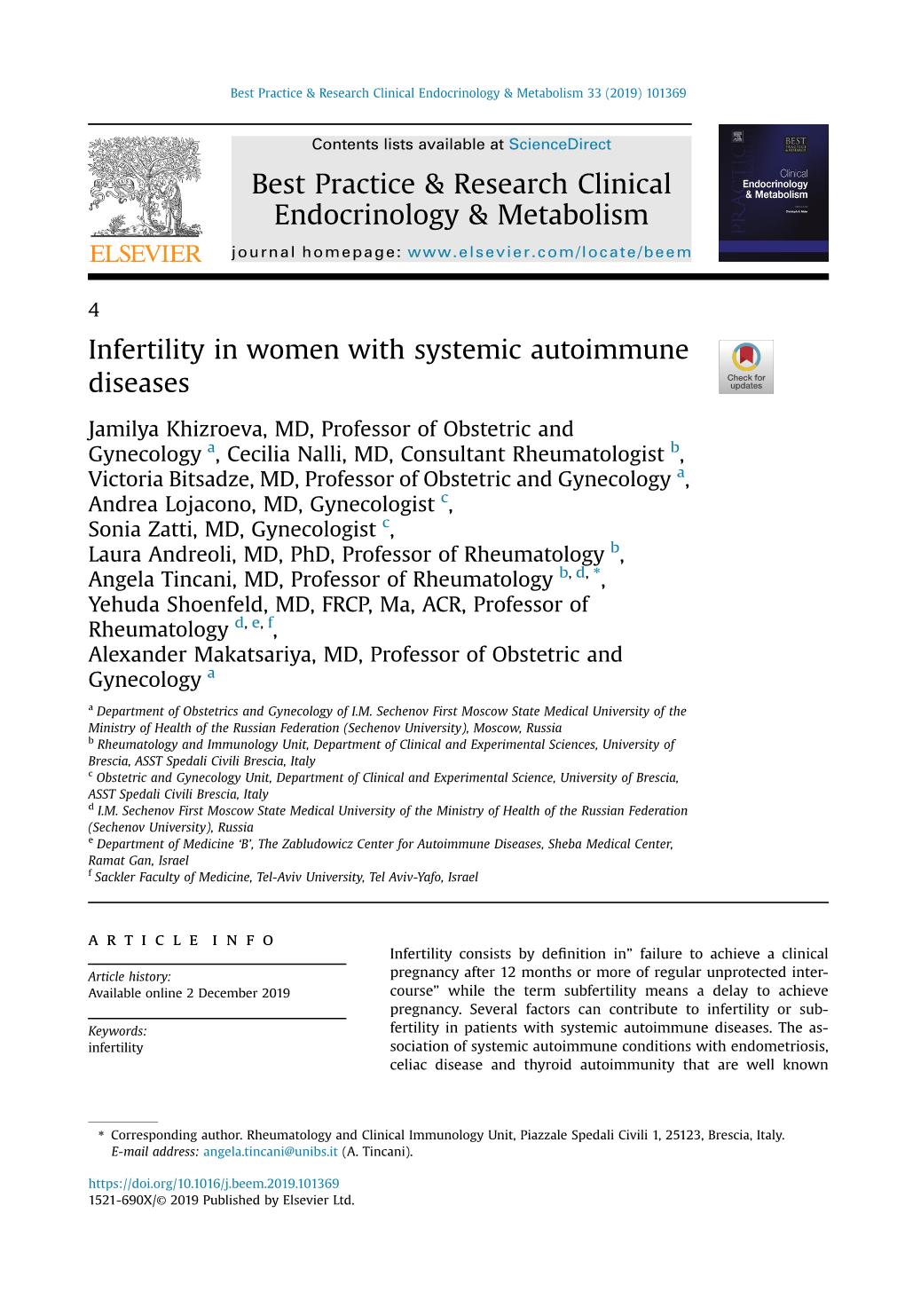 Infertility in Women with Systemic Autoimmune Diseases