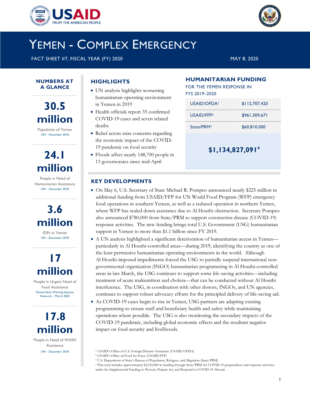 USG Yemen Complex Emergency Fact Sheet #7