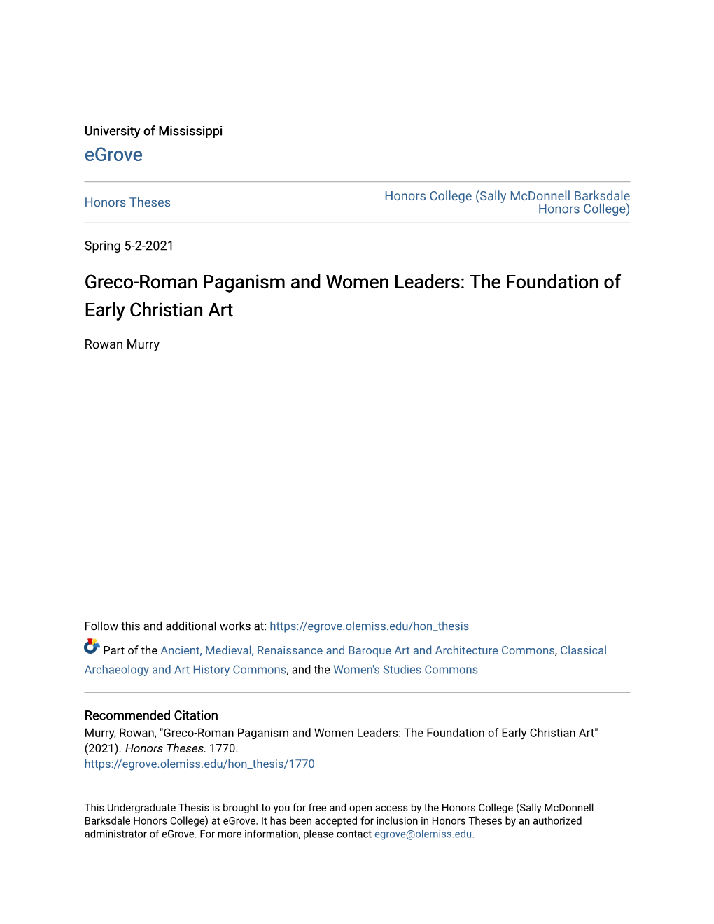 Greco-Roman Paganism and Women Leaders: the Foundation of Early Christian Art