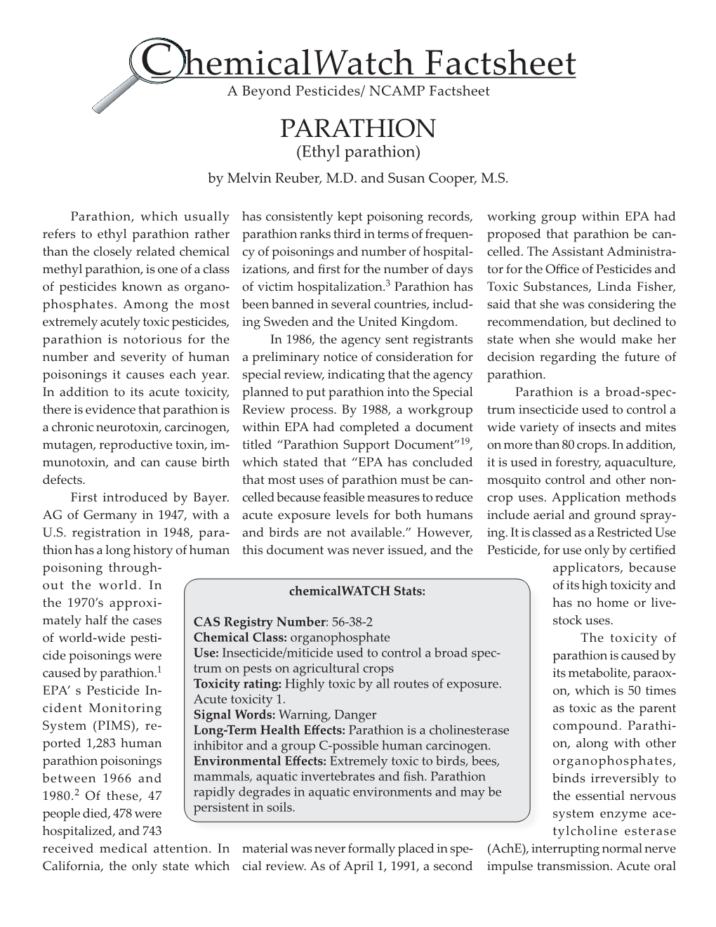 PARATHION (Ethyl Parathion) by Melvin Reuber, M.D