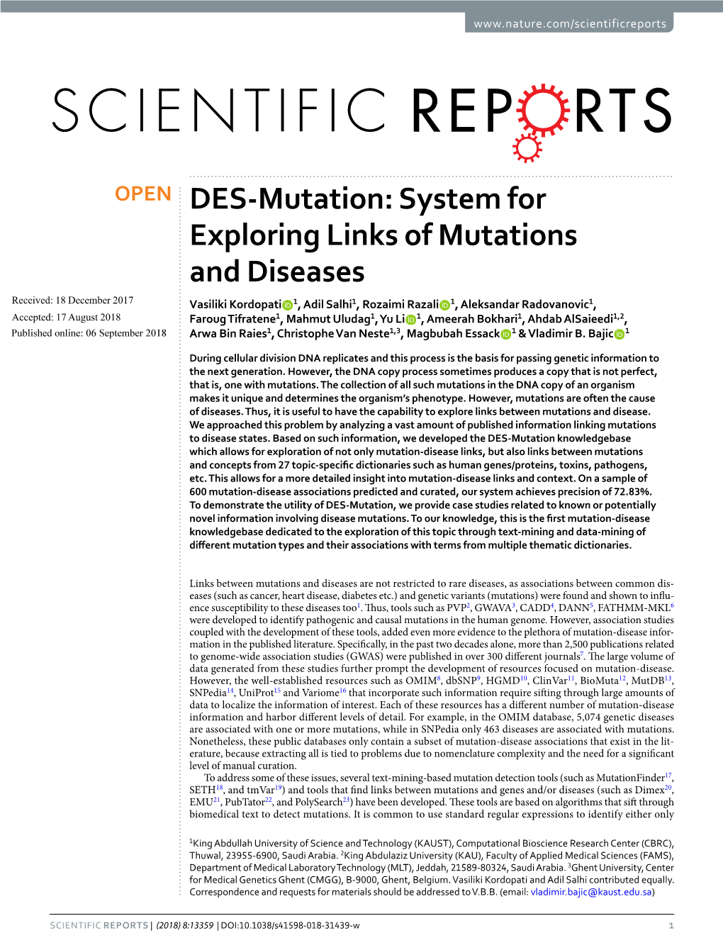 DES-Mutation: System for Exploring Links of Mutations and Diseases