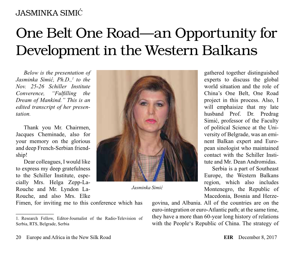 One Belt One Road—An Opportunity for Development in the Western Balkans