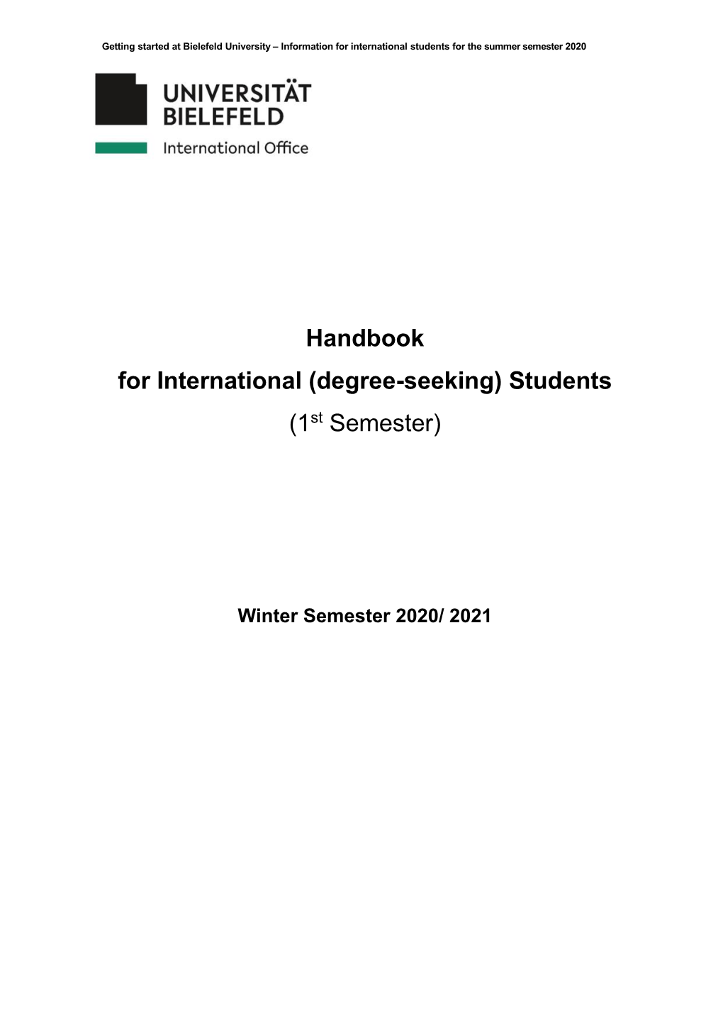 Handbook for International (Degree-Seeking) Students (1St Semester)