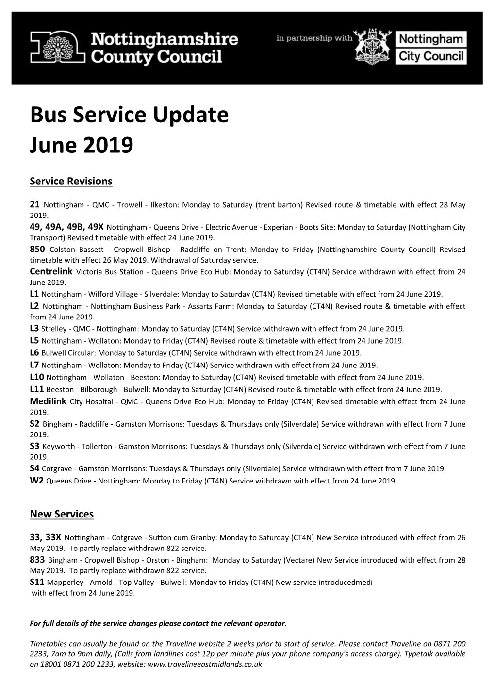 June 2019 Timetable Changes
