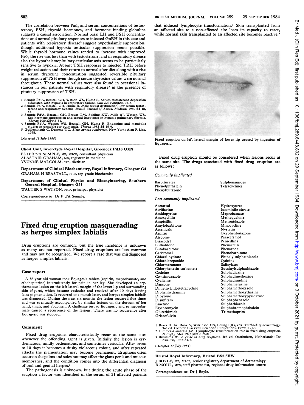 Fixed Drug Eruption Masquerading As Herpes Simplex Labialis