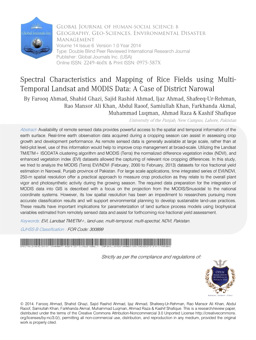 Temporal Landsat and MODIS Data: a Case of District Narowal