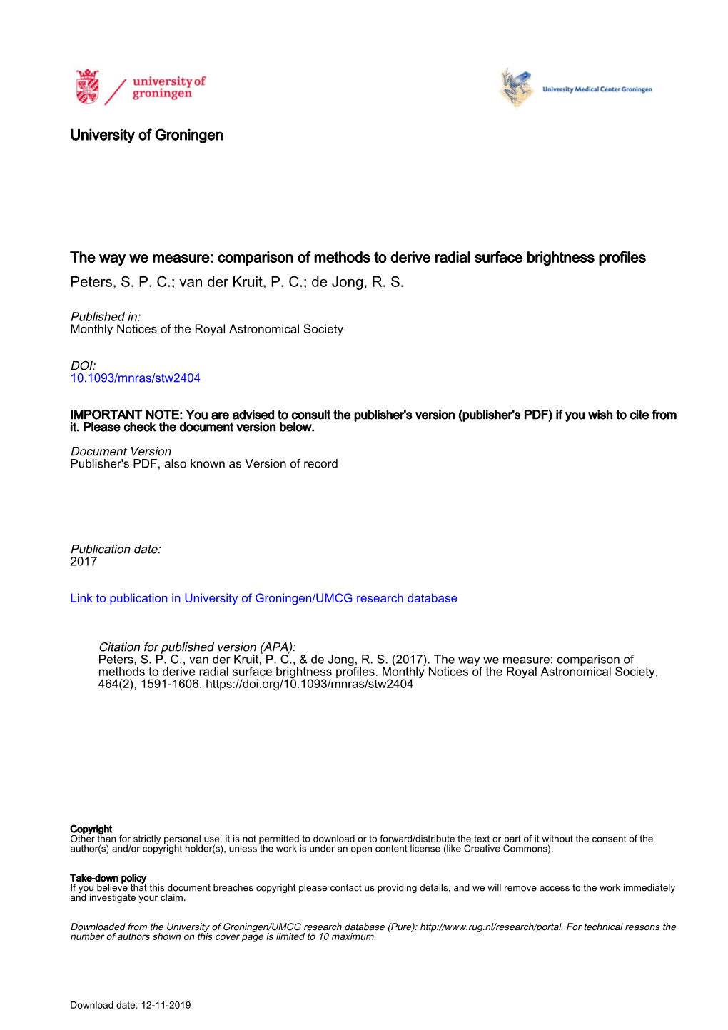 University of Groningen the Way We Measure: Comparison Of