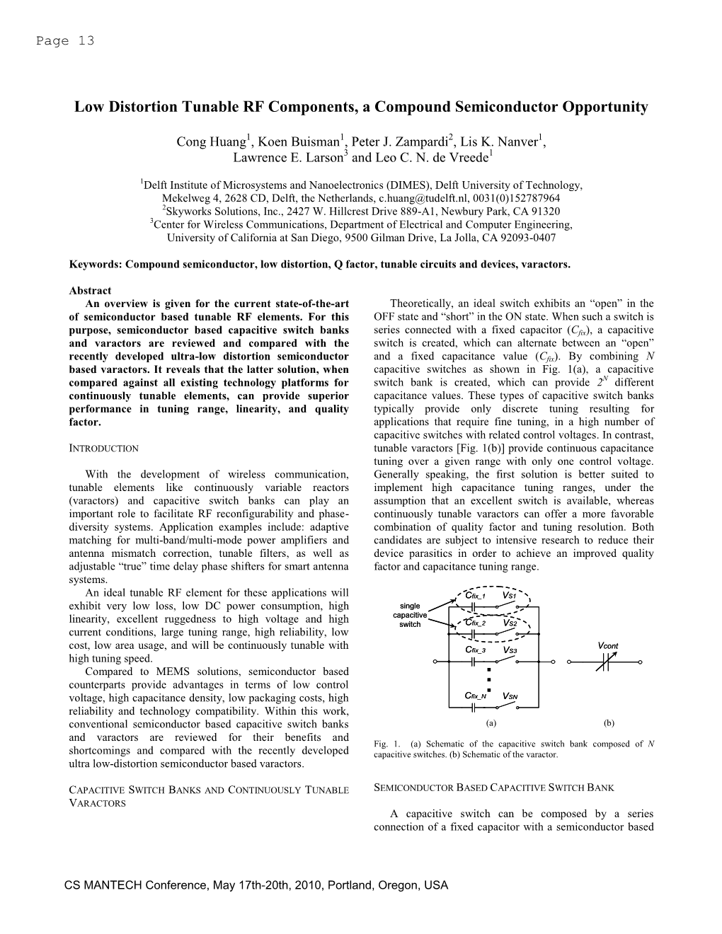 Low Distortion Tunable RF Components, a Compound Semiconductor Opportunity