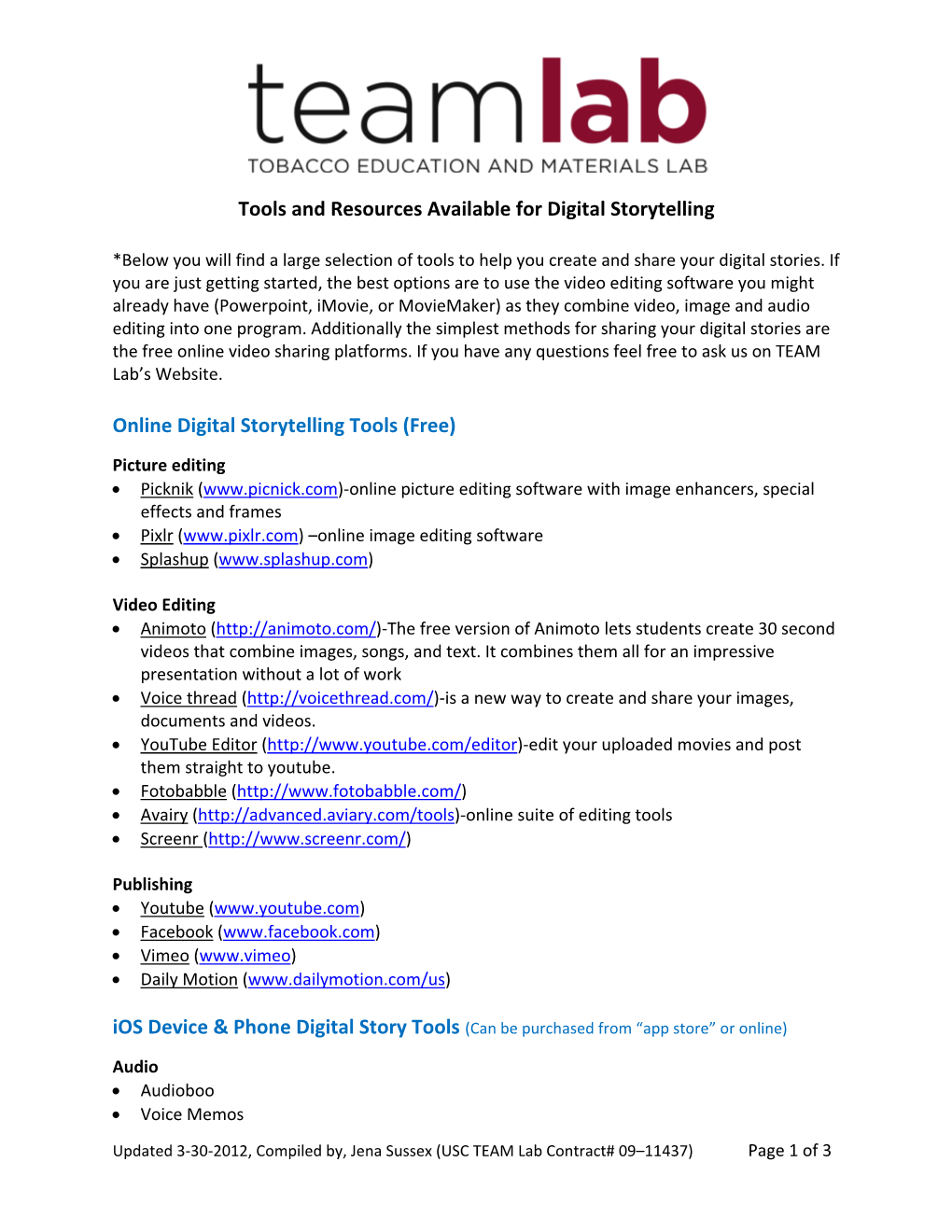 Tools and Resources Available for Digital Storytelling