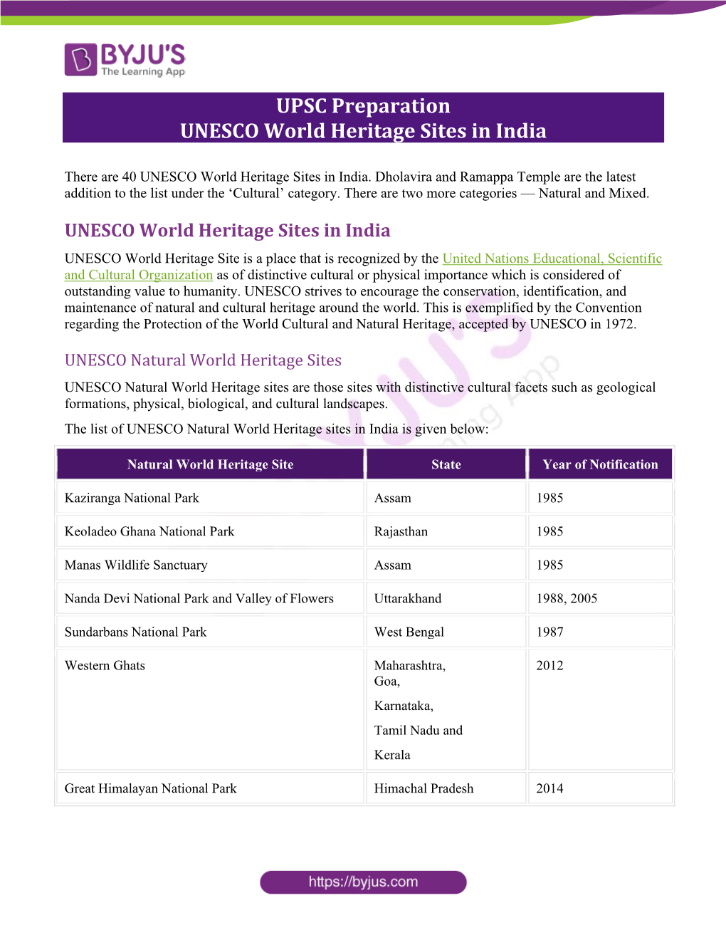 UPSC Preparation UNESCO World Heritage Sites in India