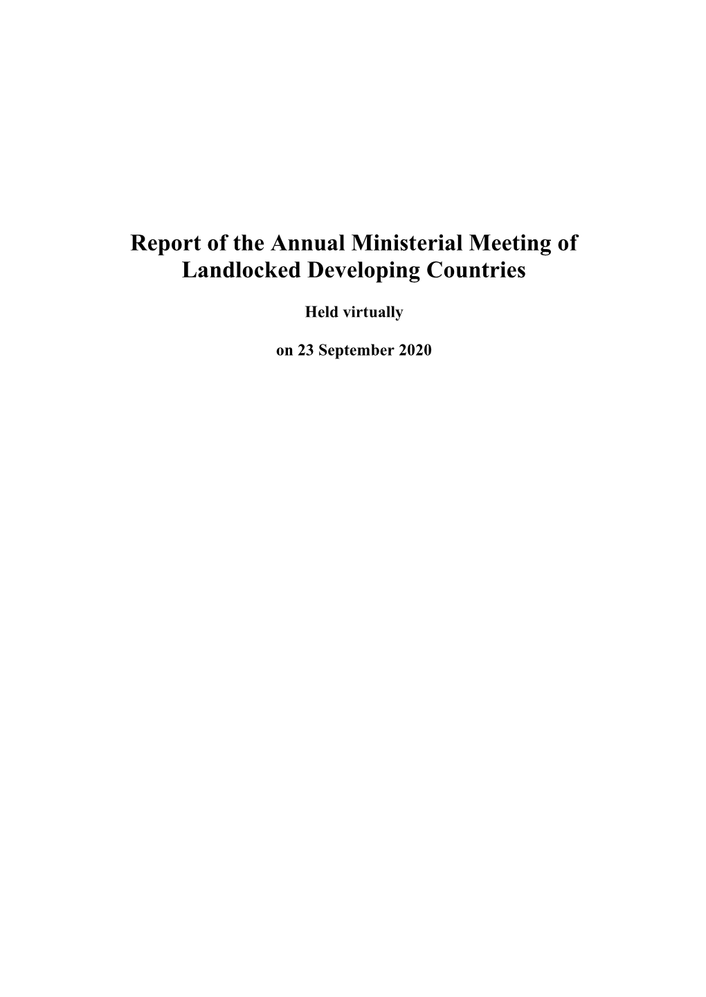 Report of the Annual Ministerial Meeting of Landlocked Developing Countries