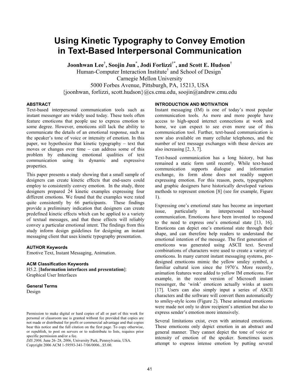 Using Kinetic Typography to Convey Emotion in Text-Based Interpersonal Communication