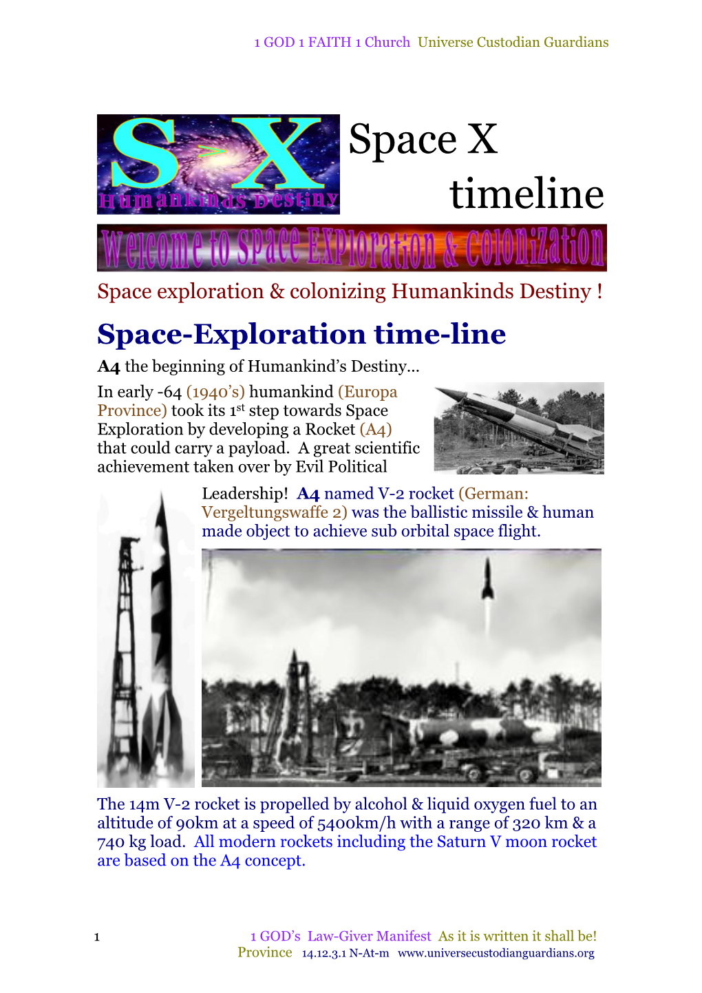 Humankinds Destiny ! Space-Exploration Time-Line A4 the Beginning of Humankind’S Destiny