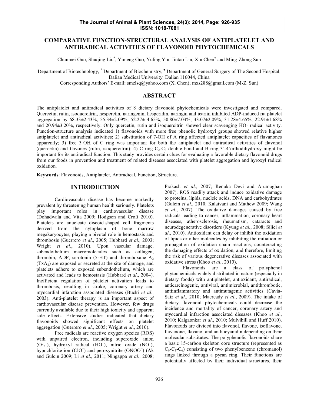 Comparative Function-Structural Analysis of Antiplatelet and Antiradical Activities of Flavonoid Phytochemicals