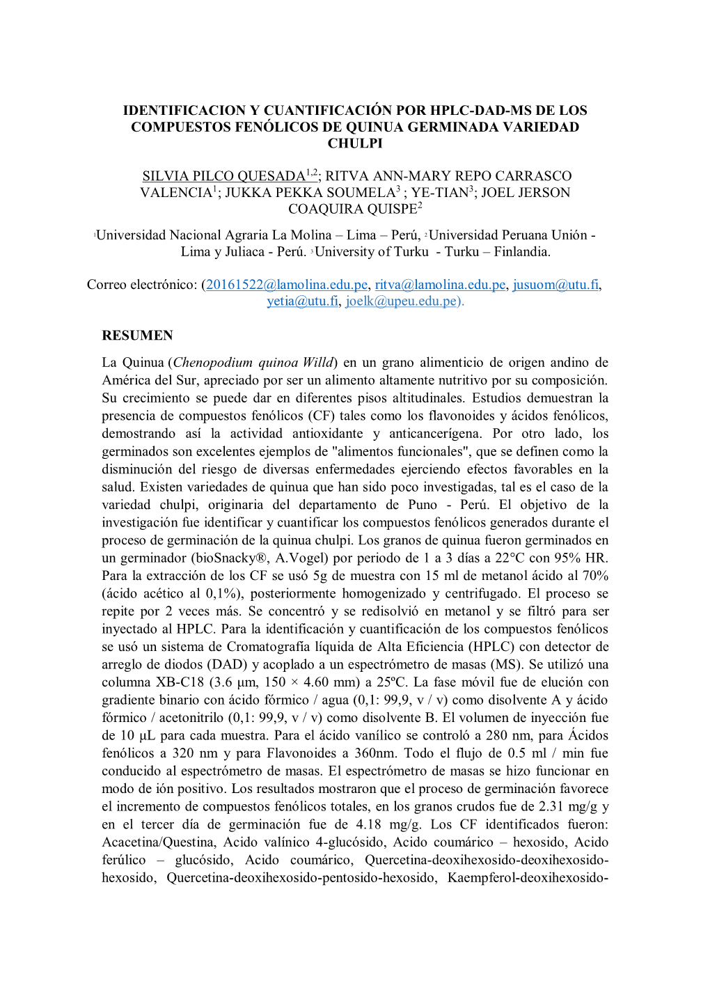 Identificacion Y Cuantificación Por Hplc