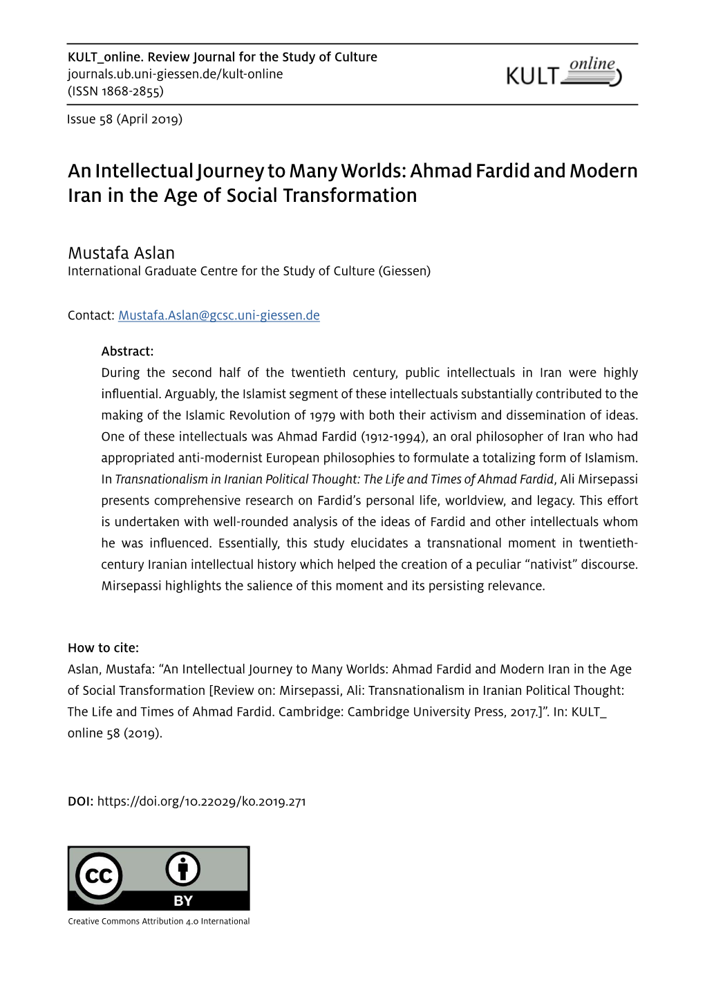 An Intellectual Journey to Many Worlds: Ahmad Fardid and Modern Iran in the Age of Social Transformation