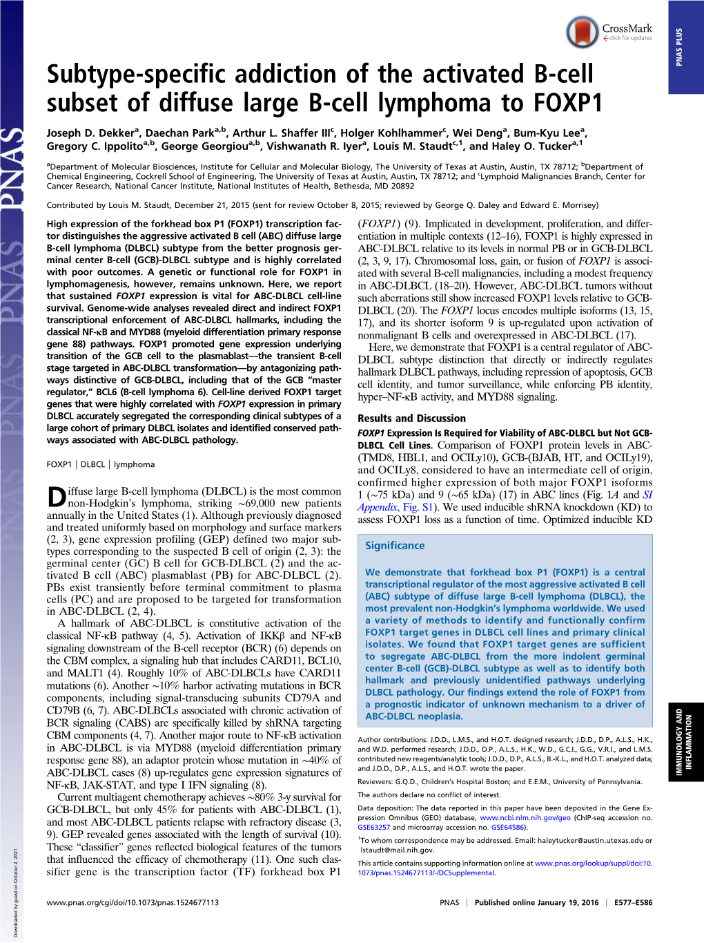 Subtype-Specific Addiction of the Activated B-Cell Subset of Diffuse