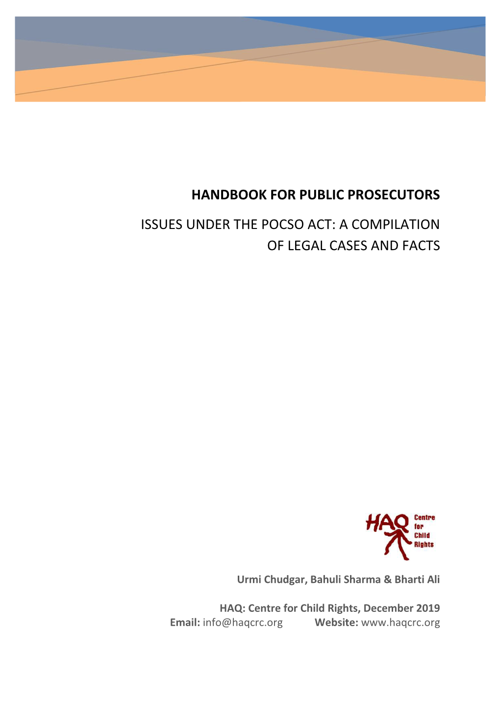 Handbook for Public Prosecutors Issues Under the Pocso Act: a Compilation of Legal Cases and Facts
