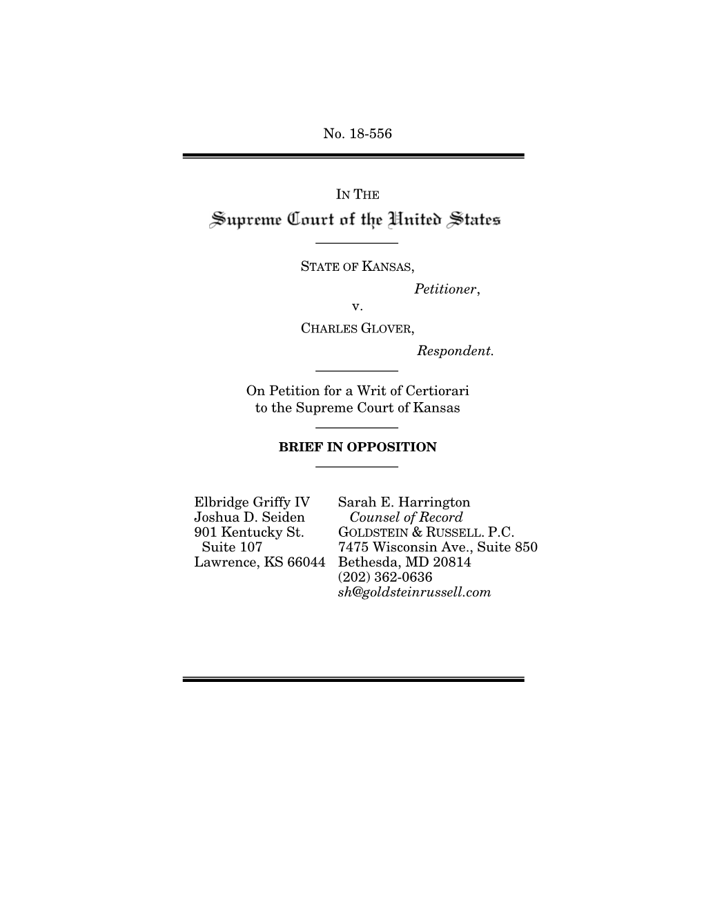 No. 18-556 Petitioner, V. Respondent. on Petition for a Writ of Certiorari To