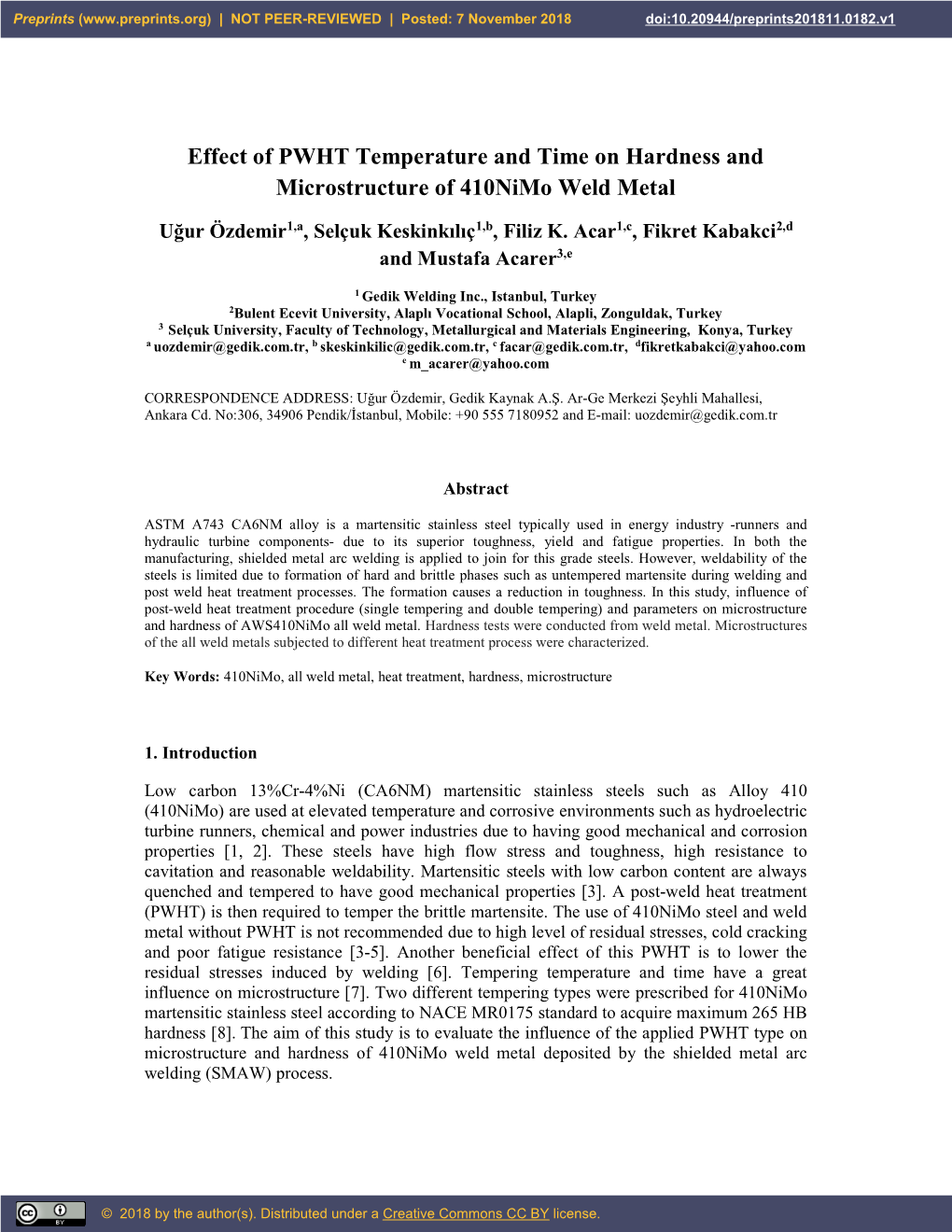 Effect of PWHT Temperature and Time on Hardness and Microstructure of 410Nimo Weld Metal