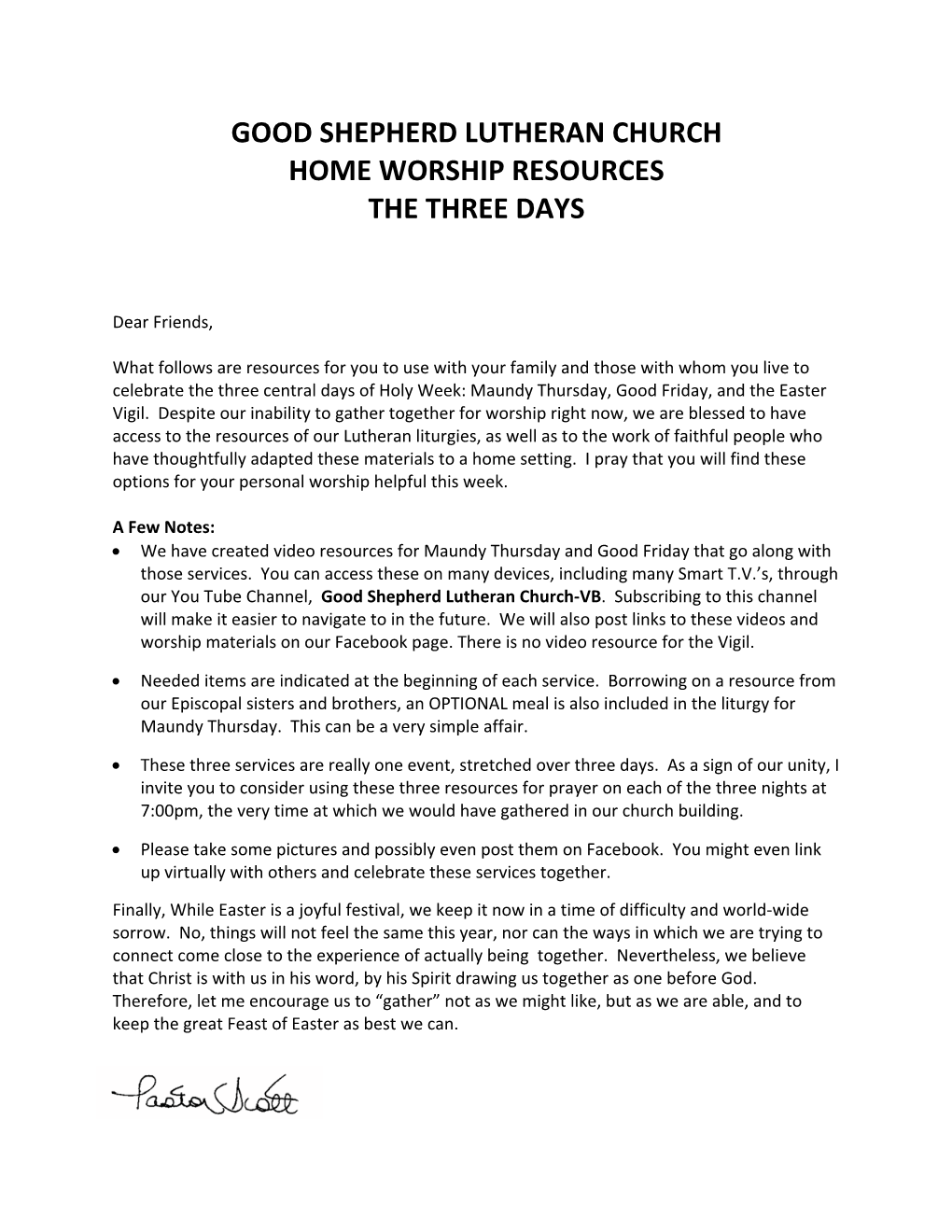 Good Shepherd Lutheran Church Home Worship Resources the Three Days
