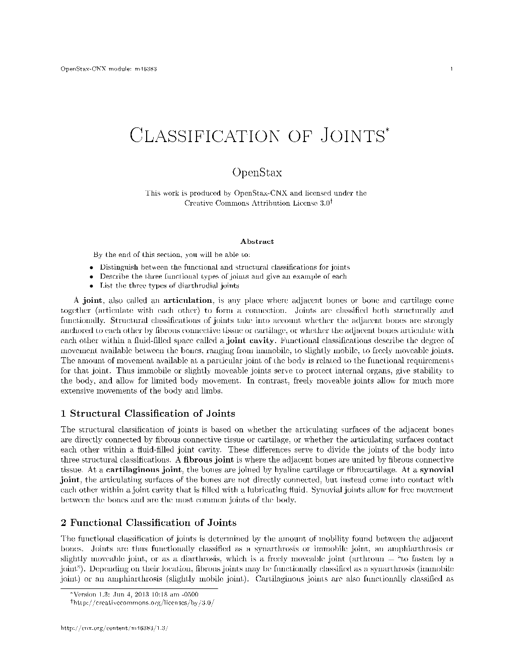 Classification of Joints*